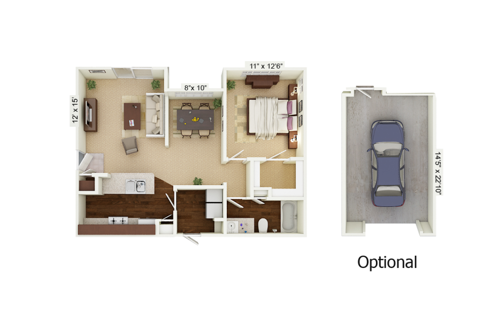 A2 Madrid - 1 bedroom floorplan layout with 1 bath and 770 square feet.